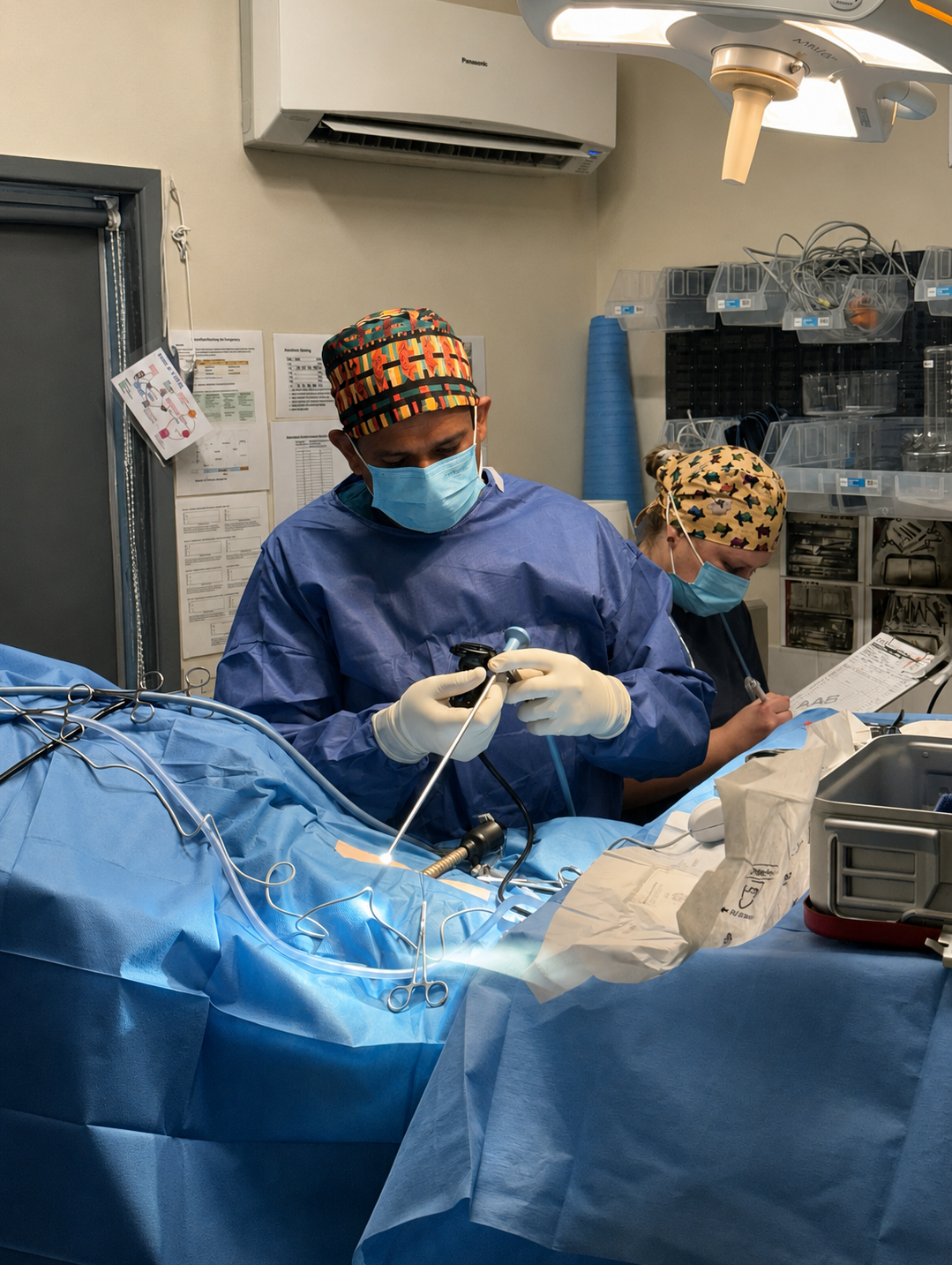 Surgeon performing a laparoscopic procedure at Daisy Hill Vet Clinic
